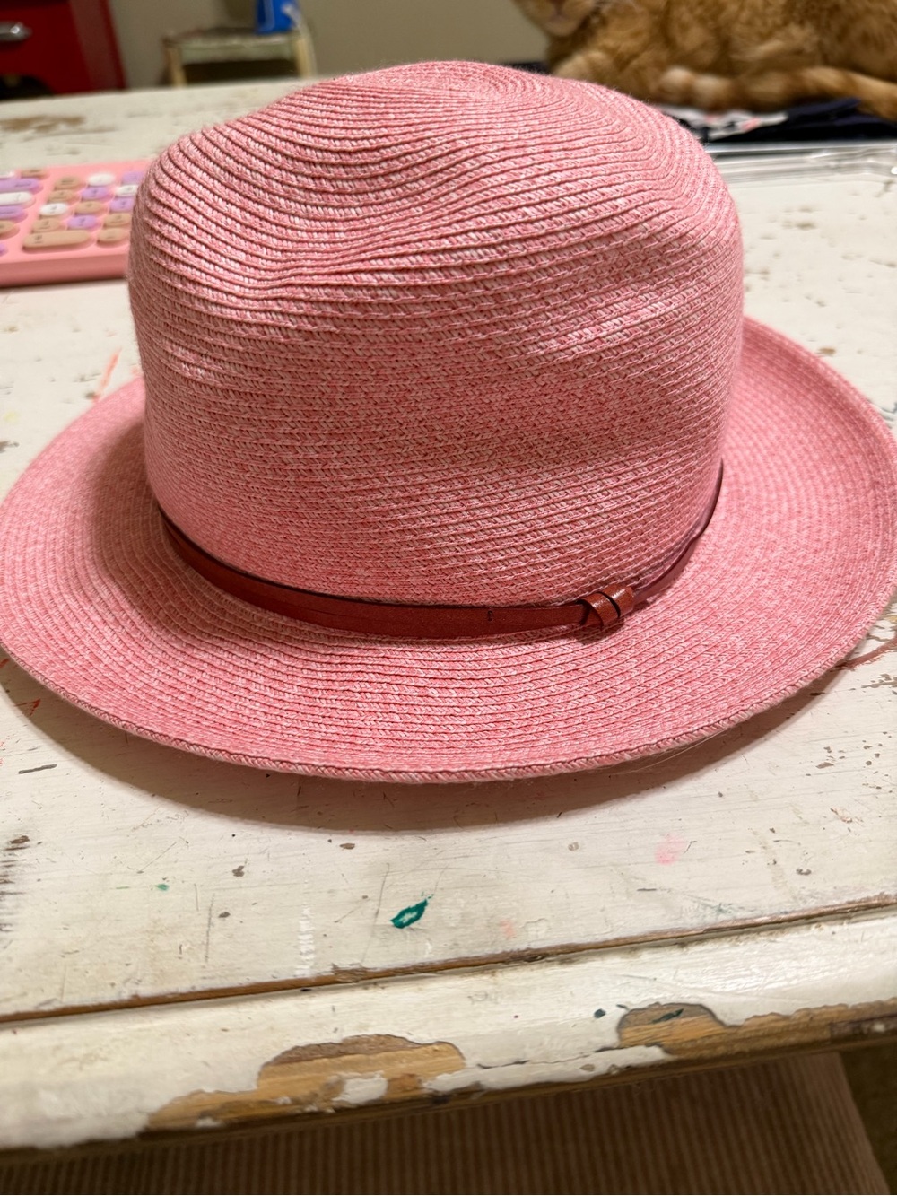Travaux En Cours Women's Straw Fedora Hat with Brown accent sz 56